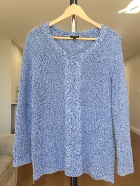 Talbots Blue Marled V-Neck Cable Sweater W/ Side Zip Accent Sz. 4 - 6  Small